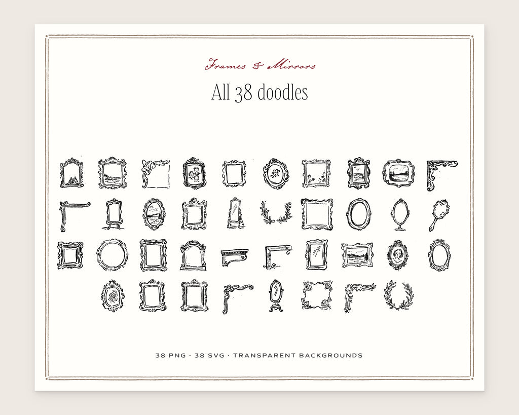 Frames & Mirrors Doodle Pack, everything in the set