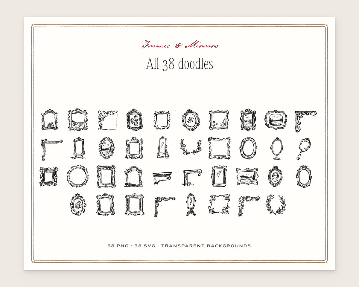 Frames & Mirrors Doodle Pack, everything in the set
