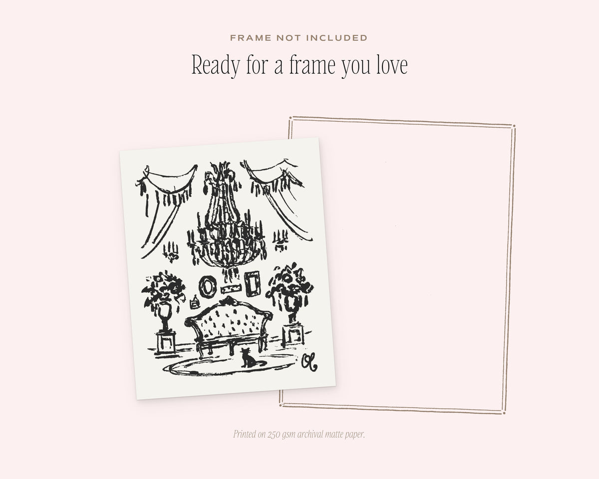 French Chandelier Art Print, ready for a frame