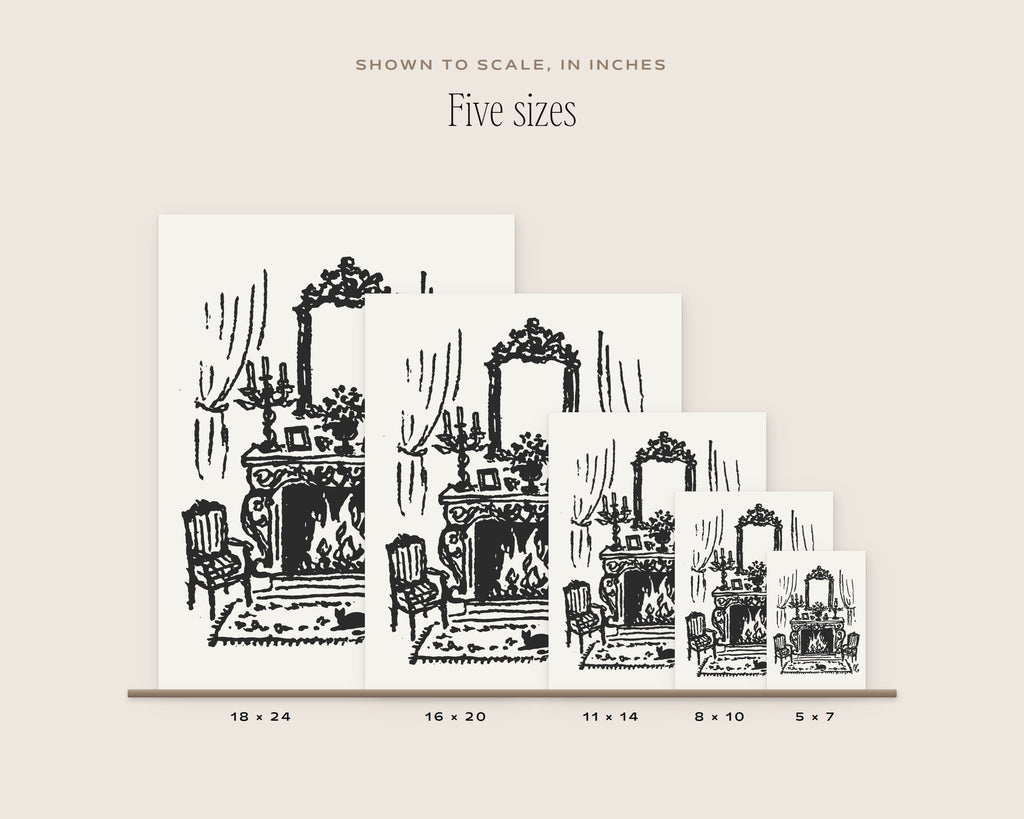 French Fireplace Art Print, five sizes