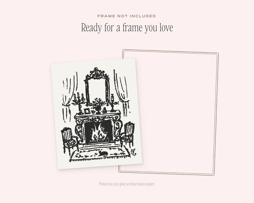 French Fireplace Art Print, ready for a frame