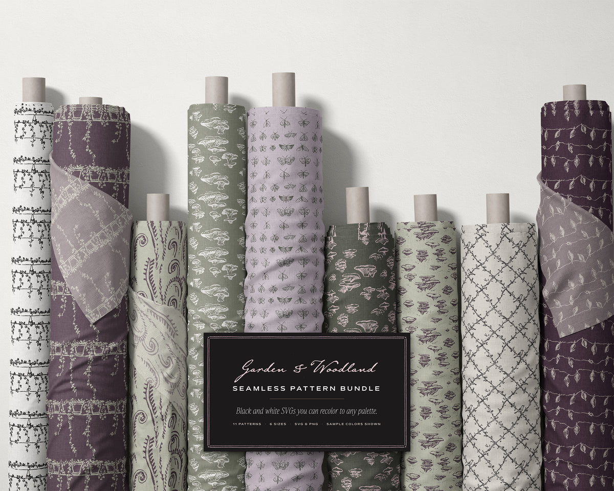 Garden & Woodland Seamless Pattern Bundle, fabric rolls, all the patterns