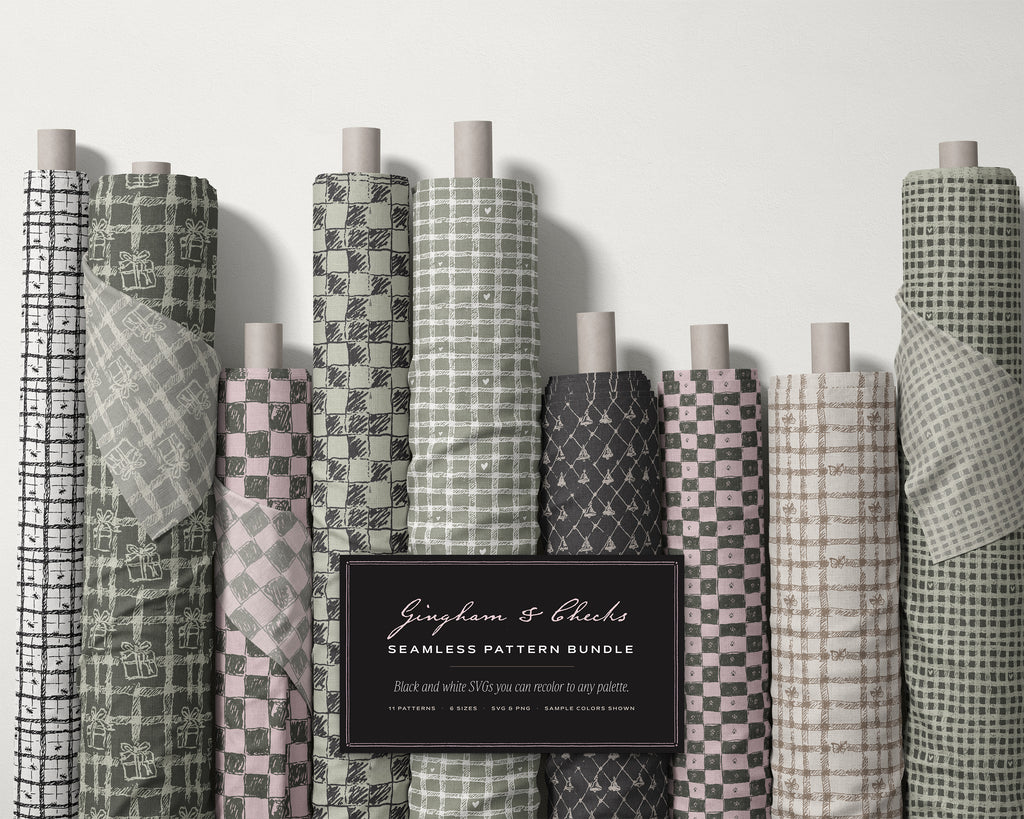 Gingham & Checks Seamless Pattern Bundle, fabric rolls, all the patterns