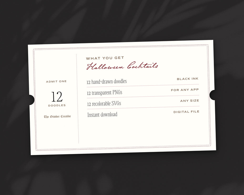 Halloween Cocktails Doodle Pack, what you get