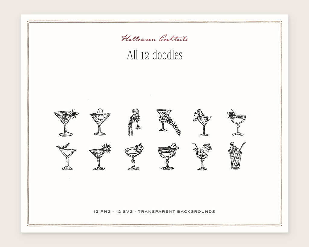 Halloween Cocktails Doodle Pack, everything in the set