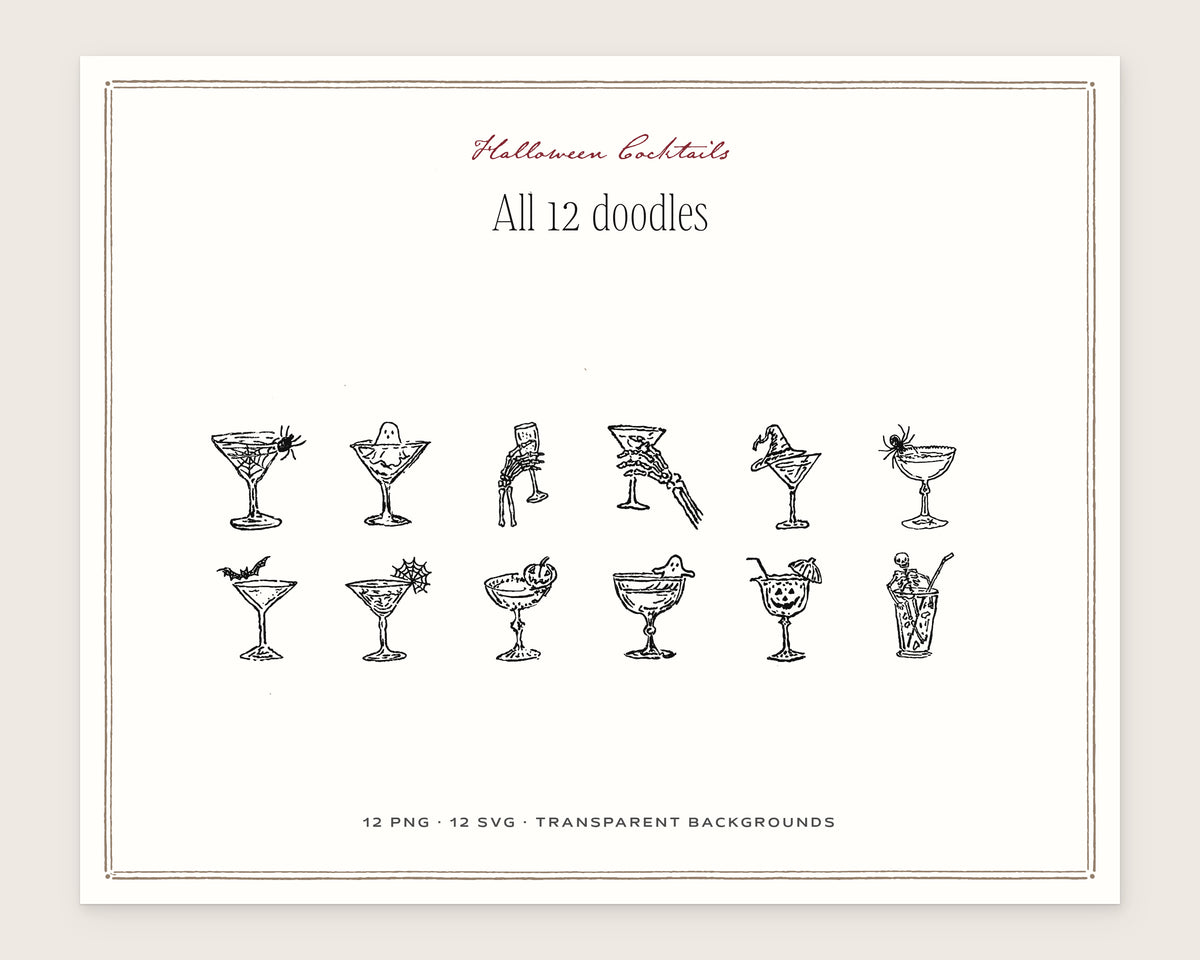 Halloween Cocktails Doodle Pack, everything in the set