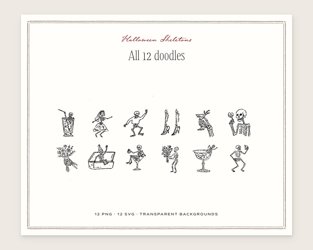 Halloween Skeletons Doodle Pack, everything in the set