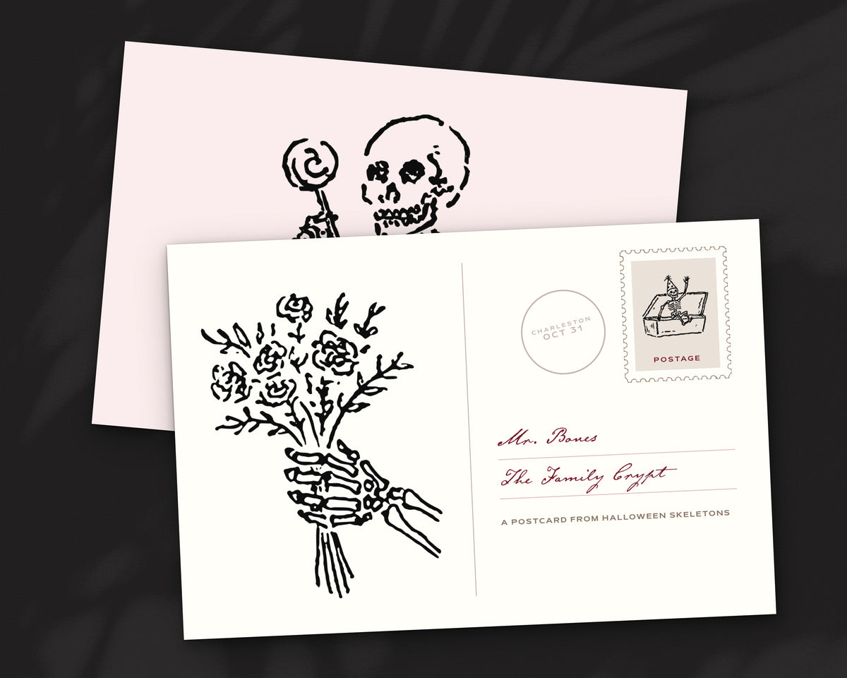 Halloween Skeletons Doodle Pack, postcard