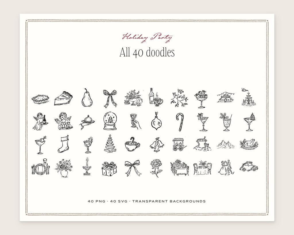Holiday Party Doodle Pack, everything in the set