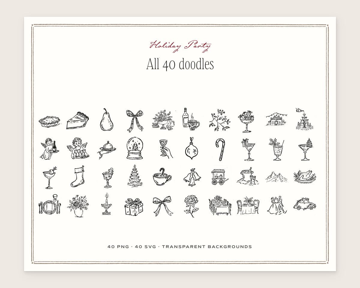 Holiday Party Doodle Pack, everything in the set