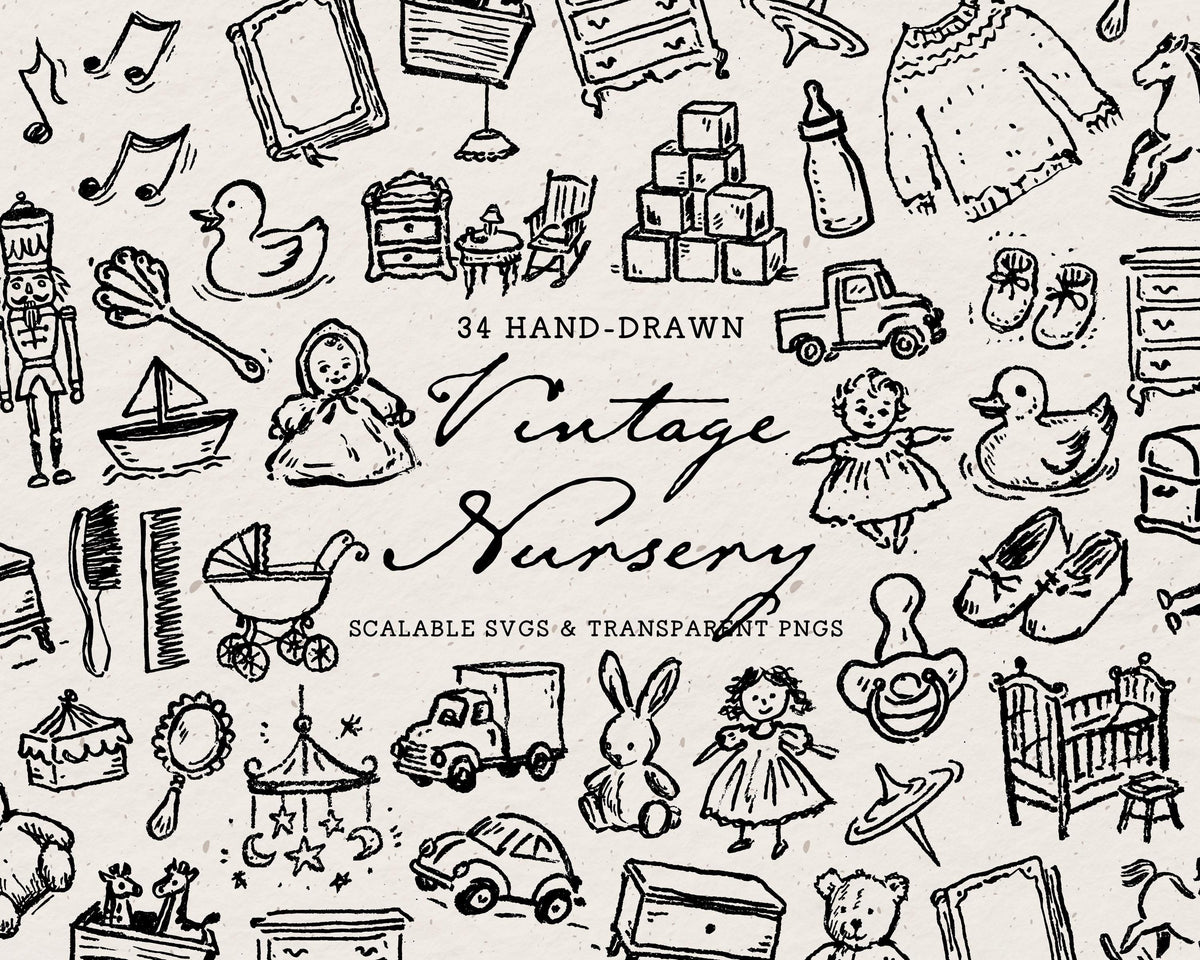 Vintage Nursery Doodle Pack, preview 1
