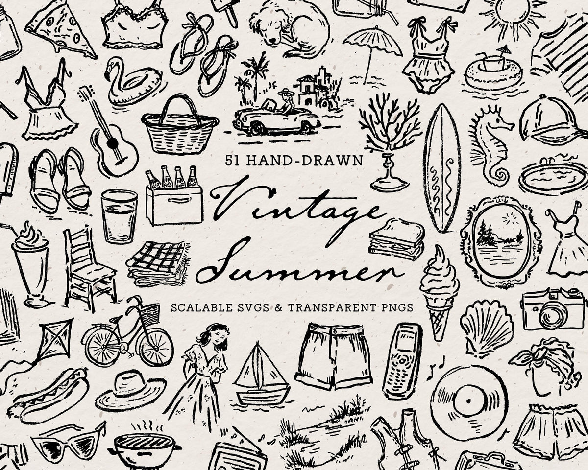 Vintage Summer Doodle Pack, preview 1