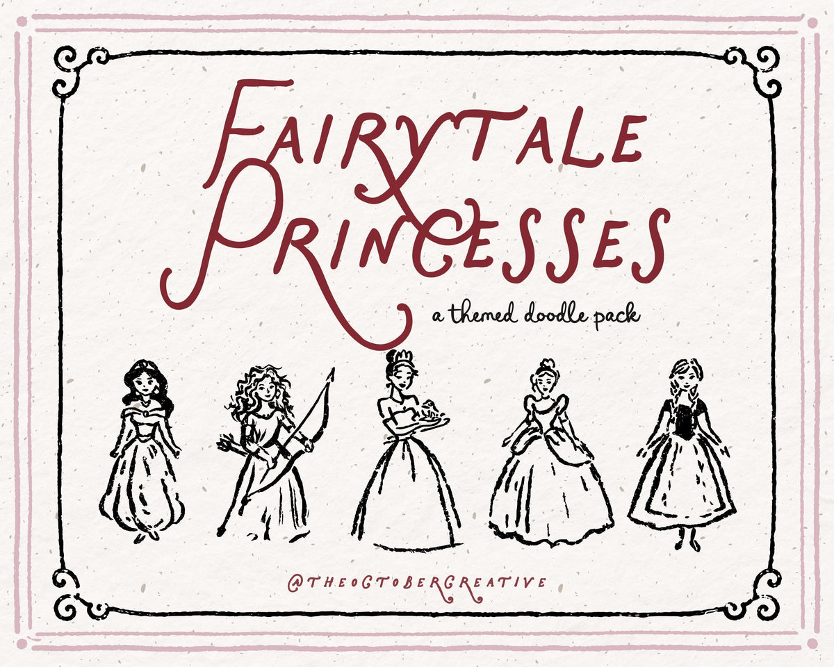 Fairytale Princesses Doodle Pack, preview 2