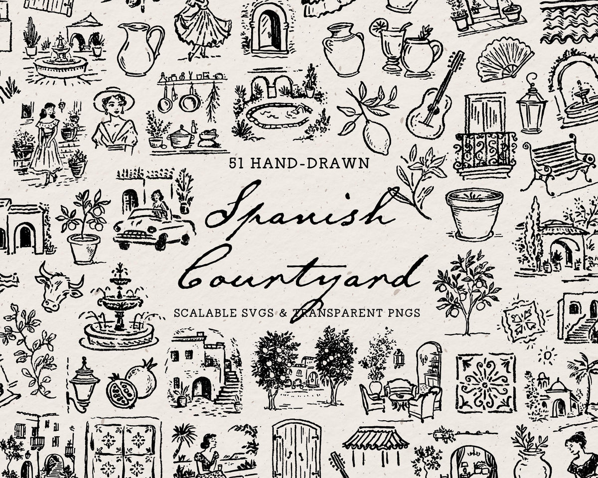 Spanish Courtyard Doodle Pack, preview 1