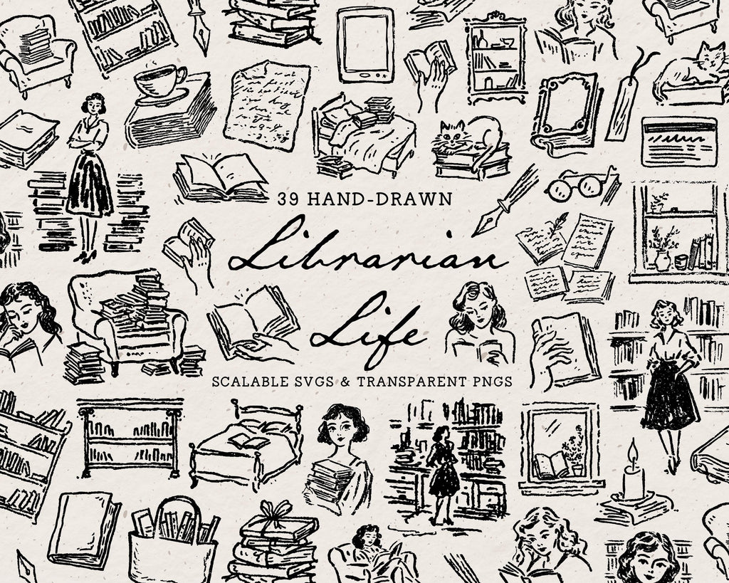 Librarian Life Doodle Pack, preview 1