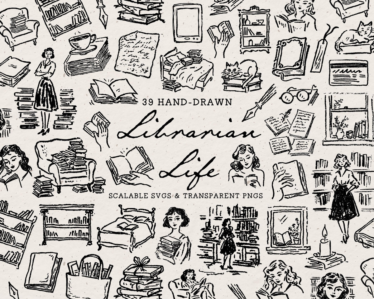 Librarian Life Doodle Pack, preview 1
