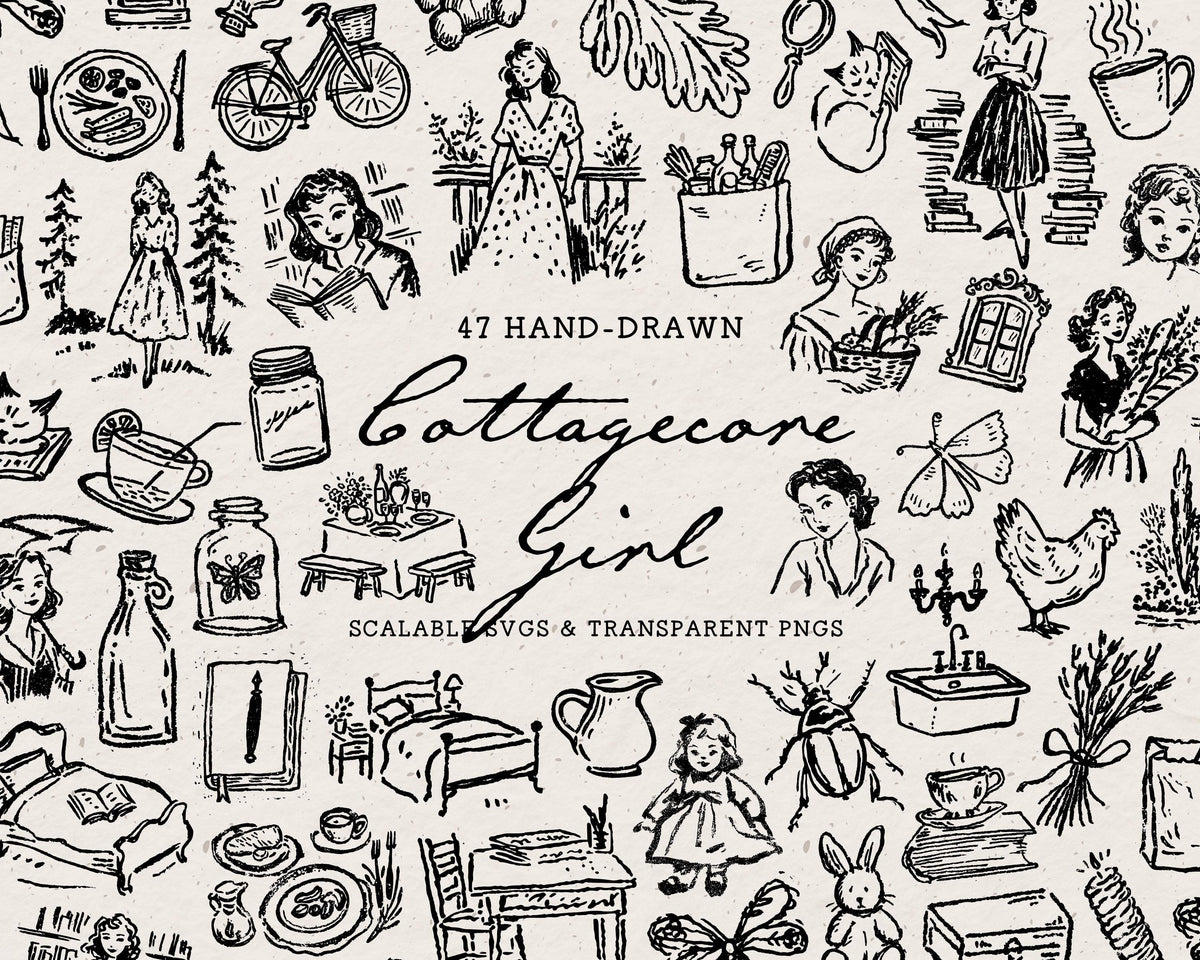 Cottagecore Girl Doodle Pack, preview 1