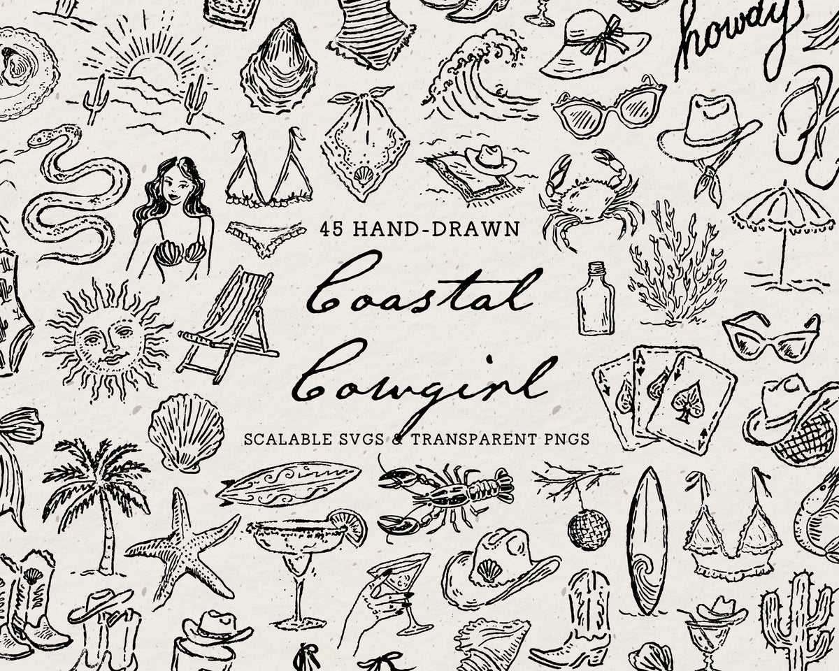 Coastal Cowgirl Doodle Pack, preview 1