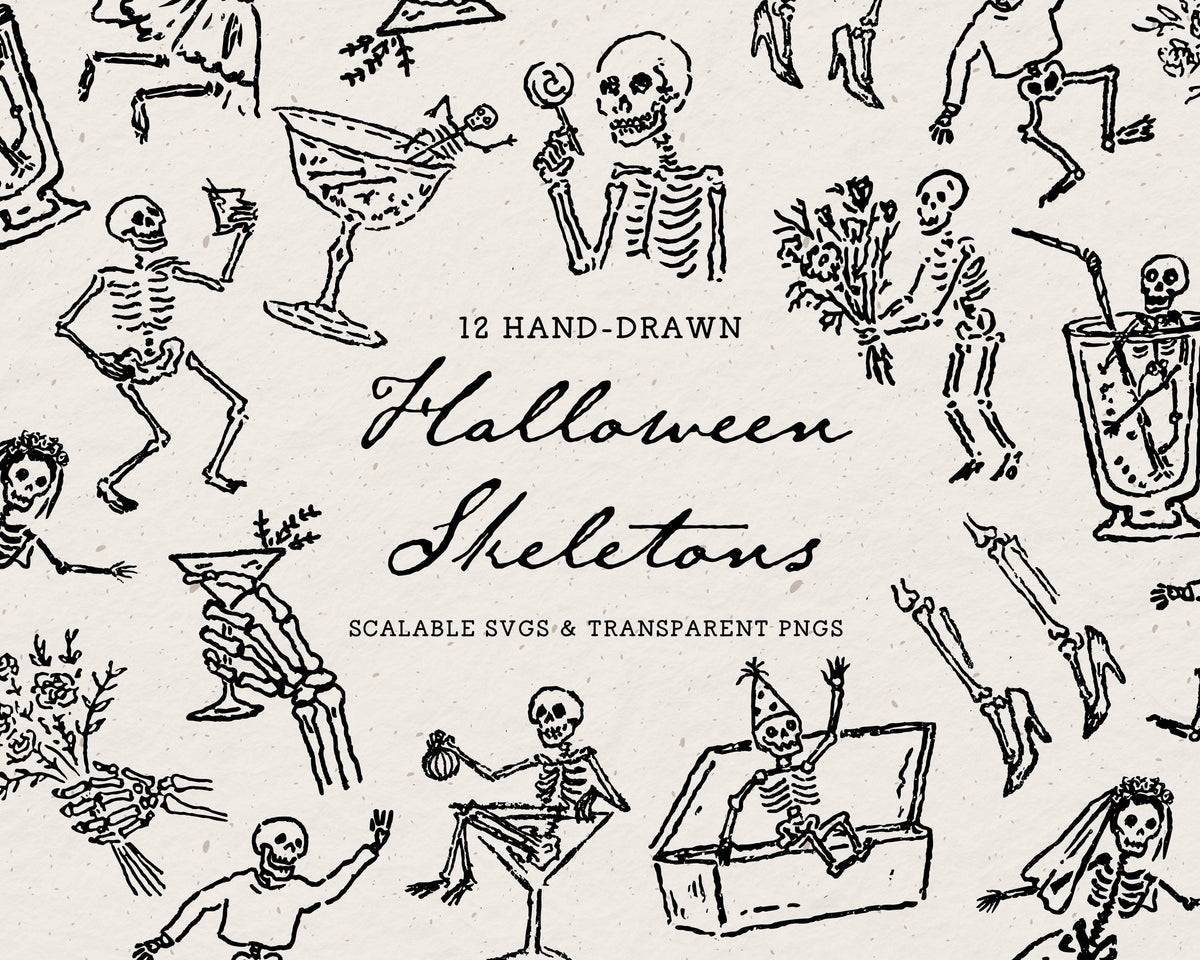 Halloween Skeletons Doodle Pack, preview 1