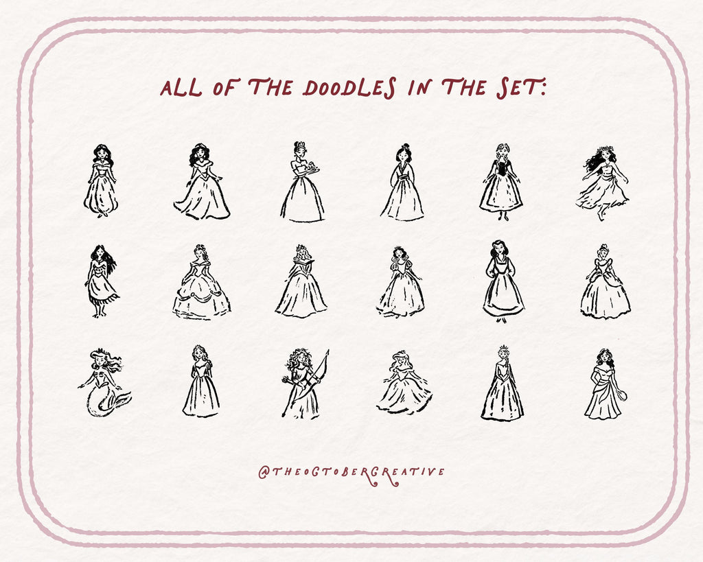 Fairytale Princesses Doodle Pack, preview 5