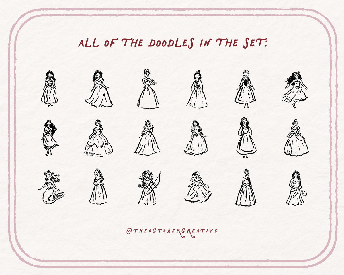 Fairytale Princesses Doodle Pack, preview 5