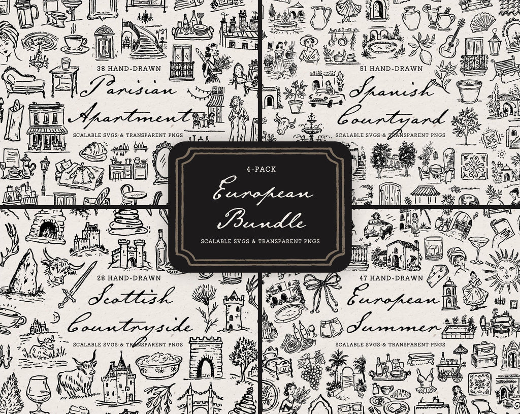 European 4-Pack Doodle Bundle, preview 1