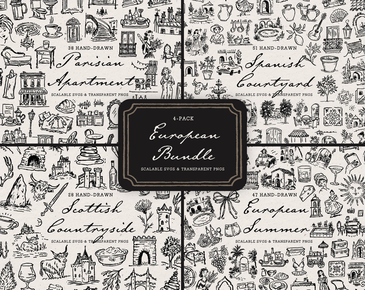 European 4-Pack Doodle Bundle, preview 1