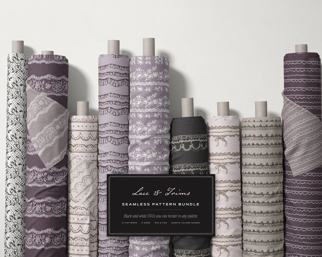 Lace & Trims Seamless Pattern Bundle, fabric rolls, all the patterns