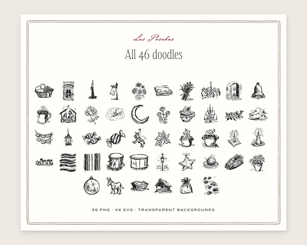 Las Posadas Doodle Pack, everything in the set