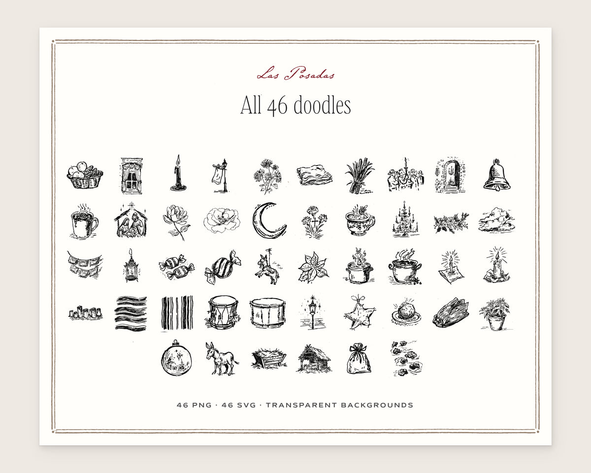 Las Posadas Doodle Pack, everything in the set