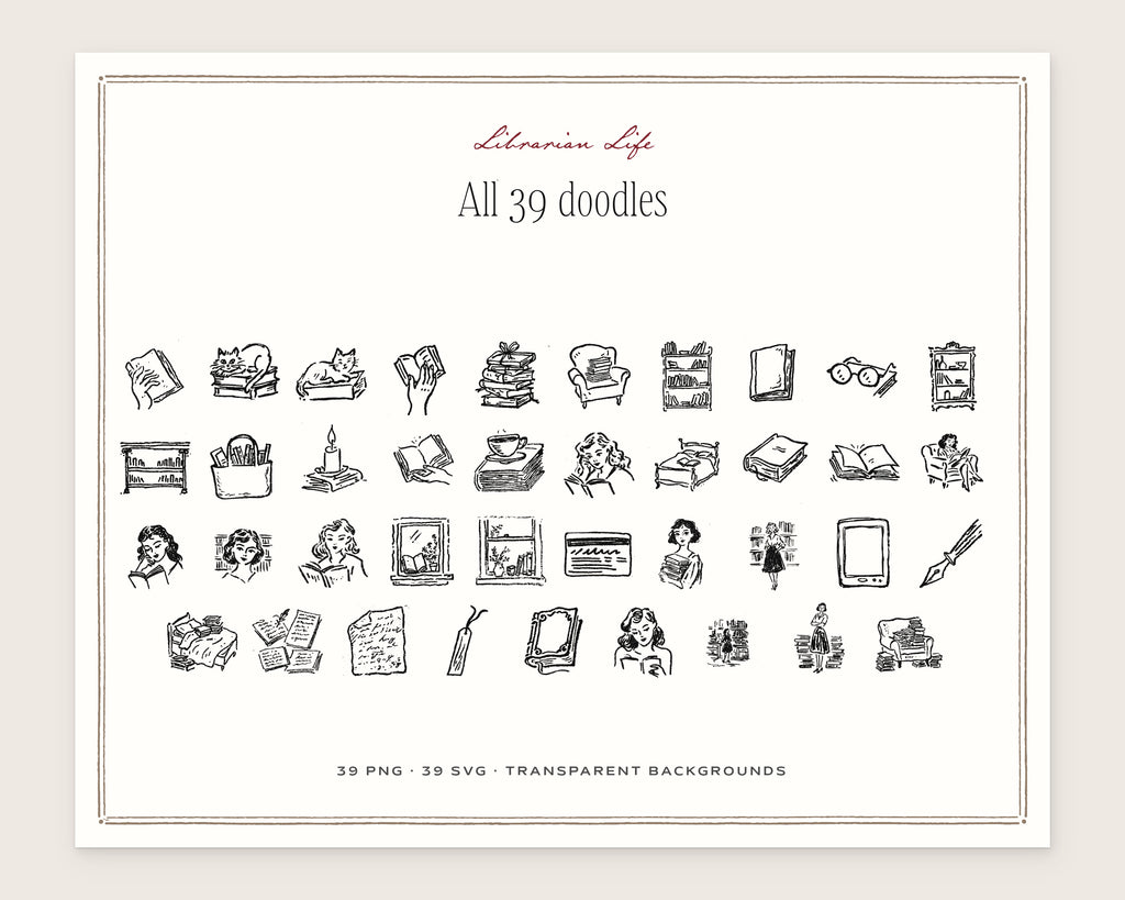 Librarian Life Doodle Pack, everything in the set