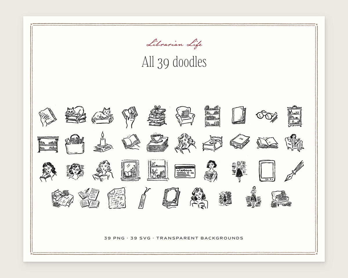 Librarian Life Doodle Pack, everything in the set