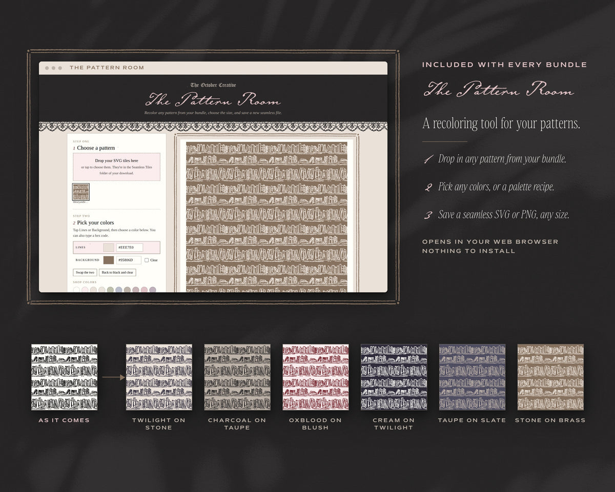 Library & Letters Seamless Pattern Bundle, The Pattern Room recoloring tool