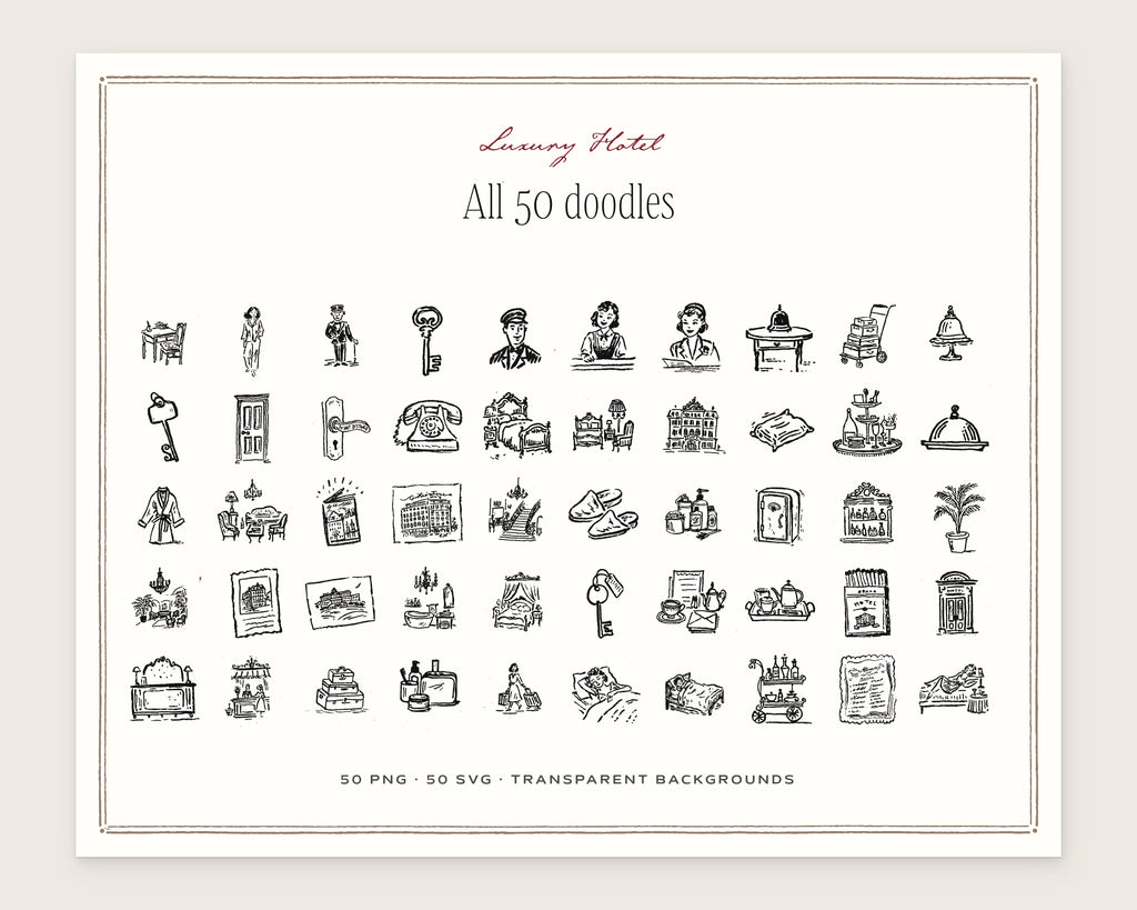 Luxury Hotel Doodle Pack, everything in the set