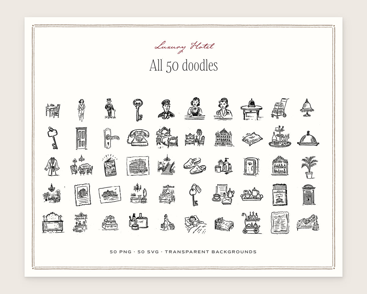 Luxury Hotel Doodle Pack, everything in the set