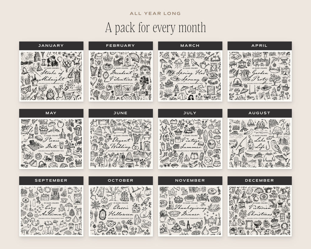 Mega Lifetime Doodle Bundle, a doodle pack for every month