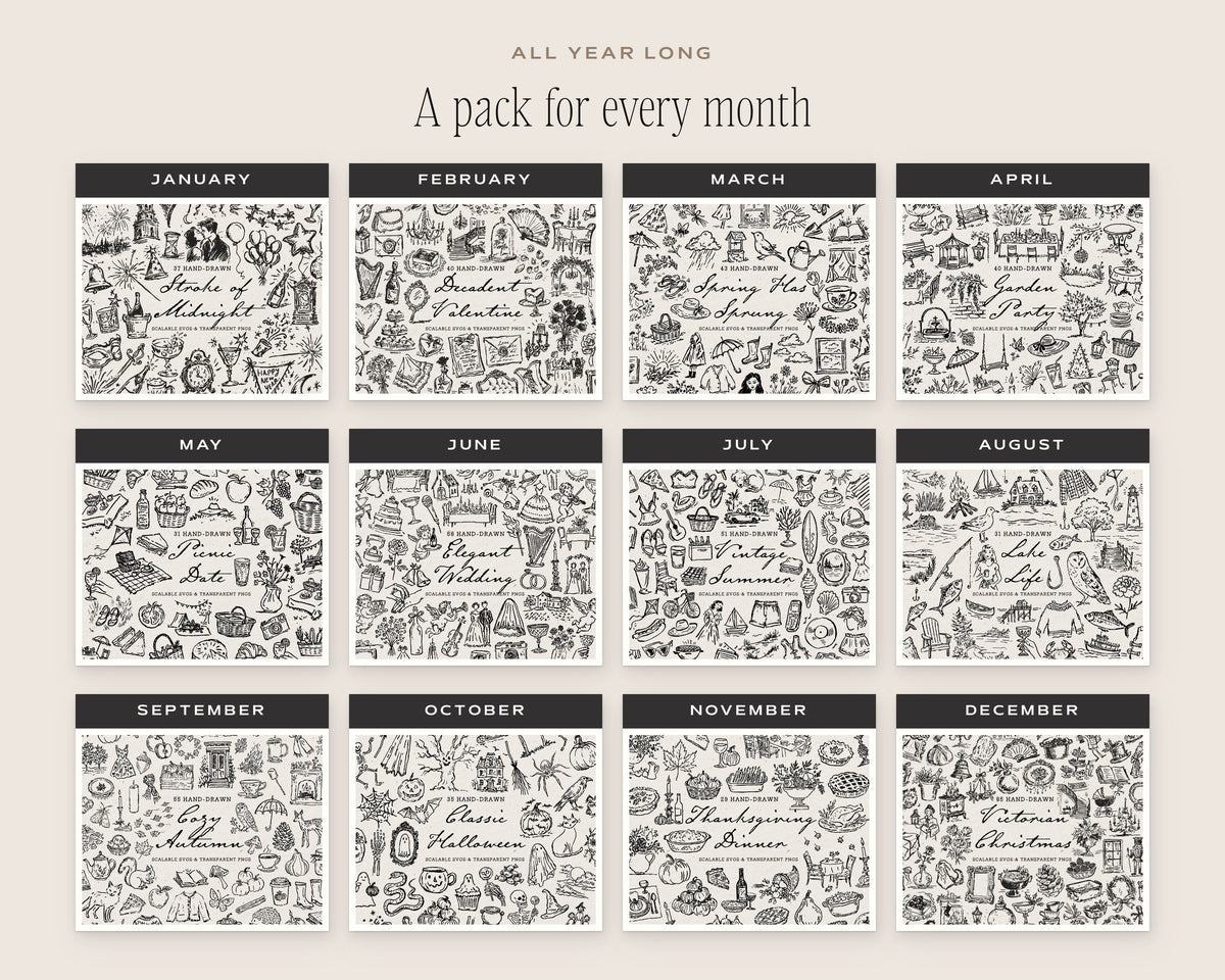 Mega Lifetime Doodle Bundle, a doodle pack for every month
