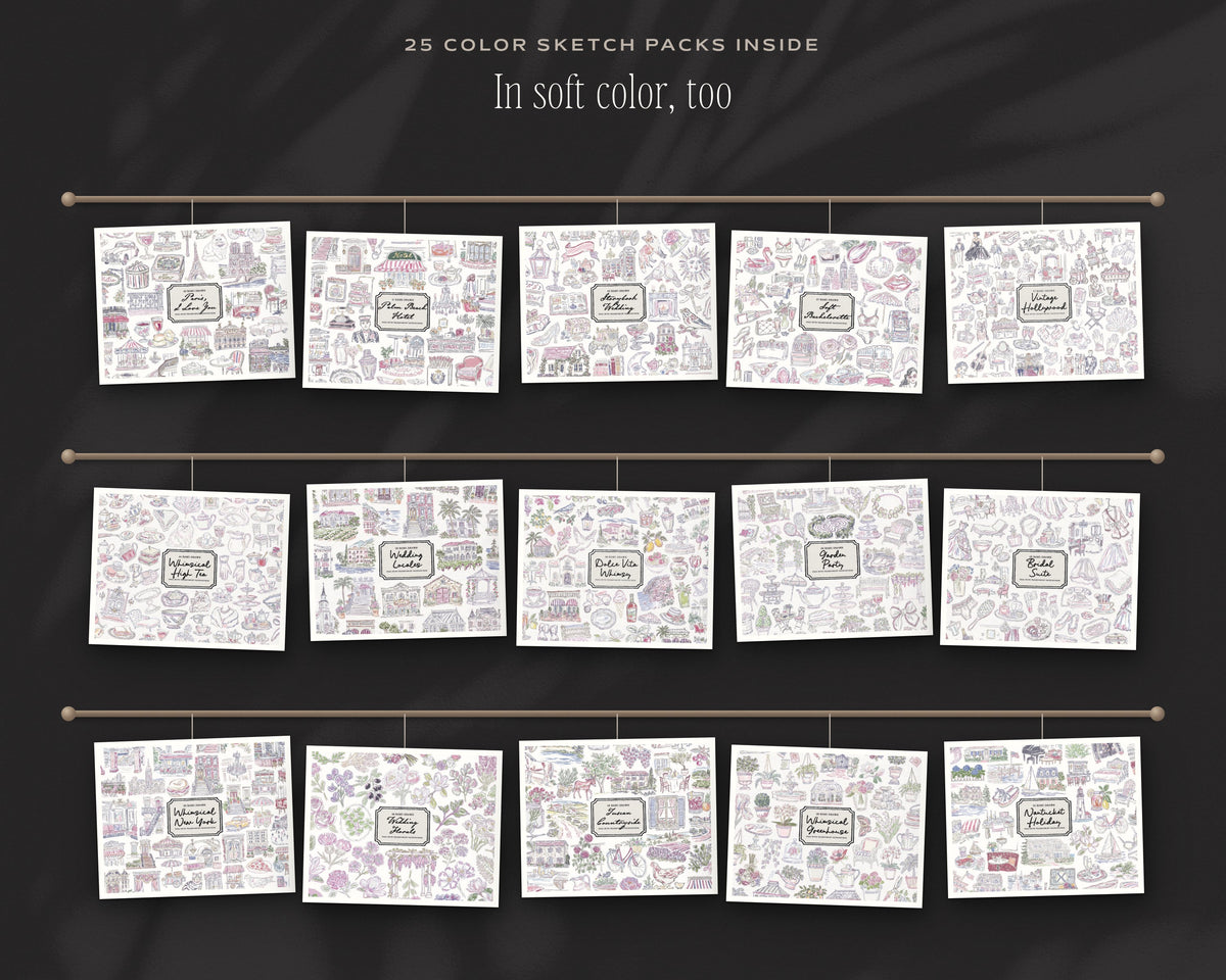 Mega Lifetime Doodle Bundle, color sketch doodle packs