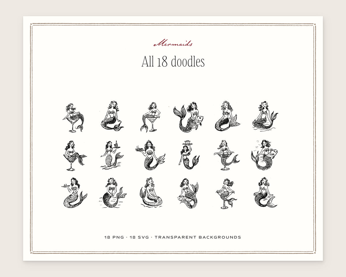 Mermaids Doodle Pack, everything in the set