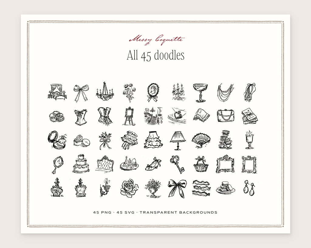 Messy Coquette Doodle Pack, everything in the set