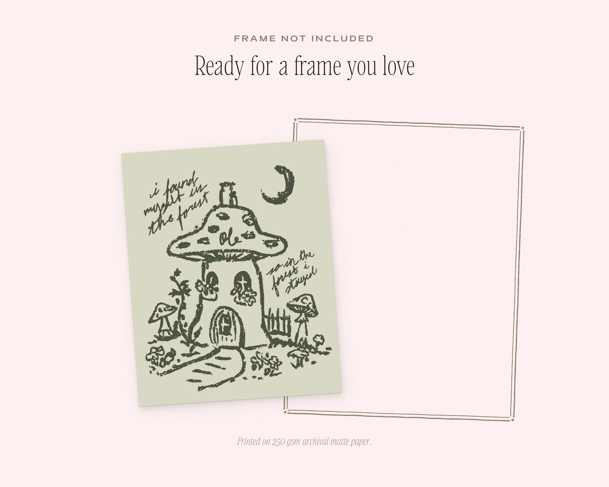 Mushroom House Art Print, ready for a frame
