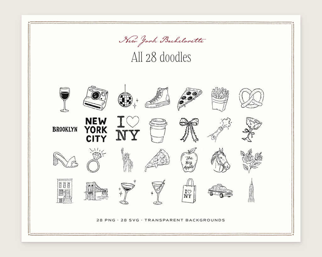 New York Bachelorette Doodle Pack, everything in the set