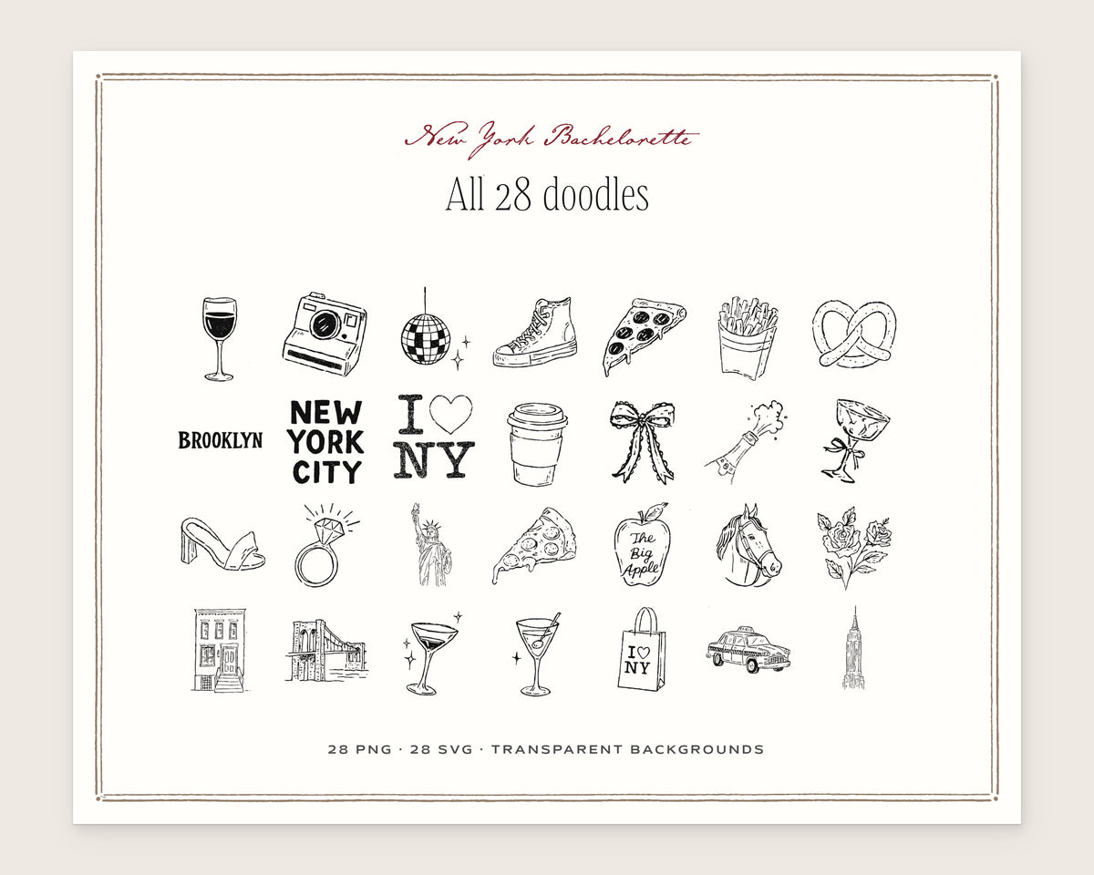 New York Bachelorette Doodle Pack, everything in the set