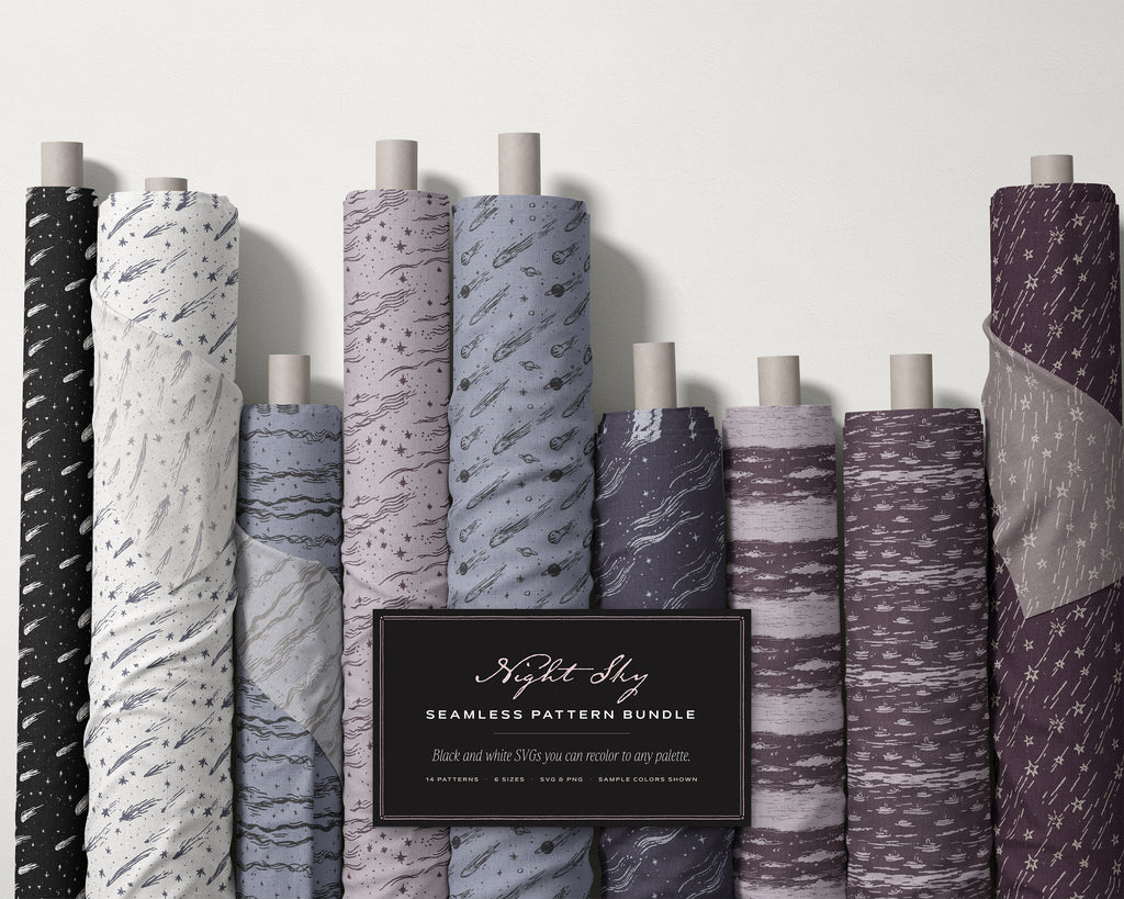 Night Sky Seamless Pattern Bundle, fabric rolls, all the patterns