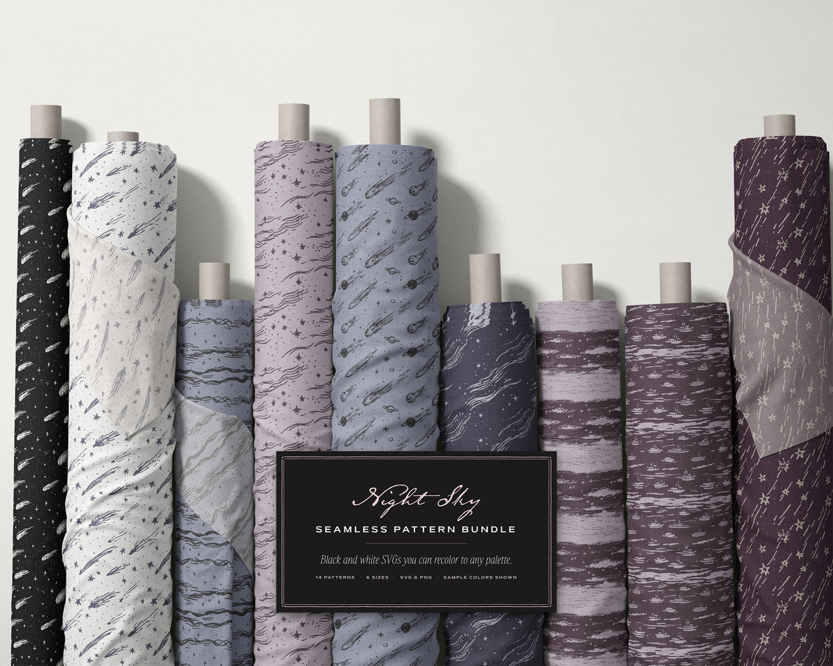 Night Sky Seamless Pattern Bundle, fabric rolls, all the patterns