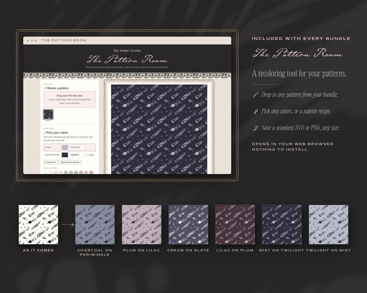 Night Sky Seamless Pattern Bundle, The Pattern Room recoloring tool