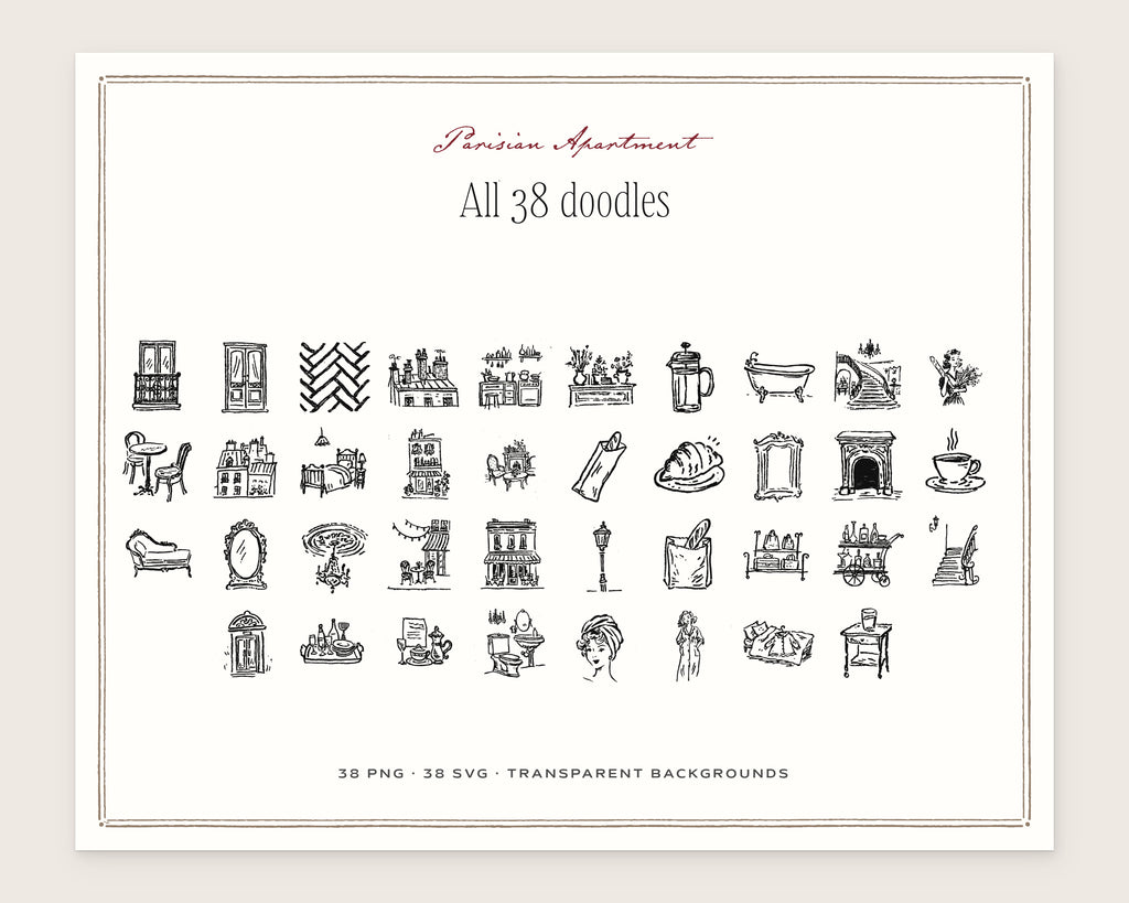 Parisian Apartment Doodle Pack, everything in the set