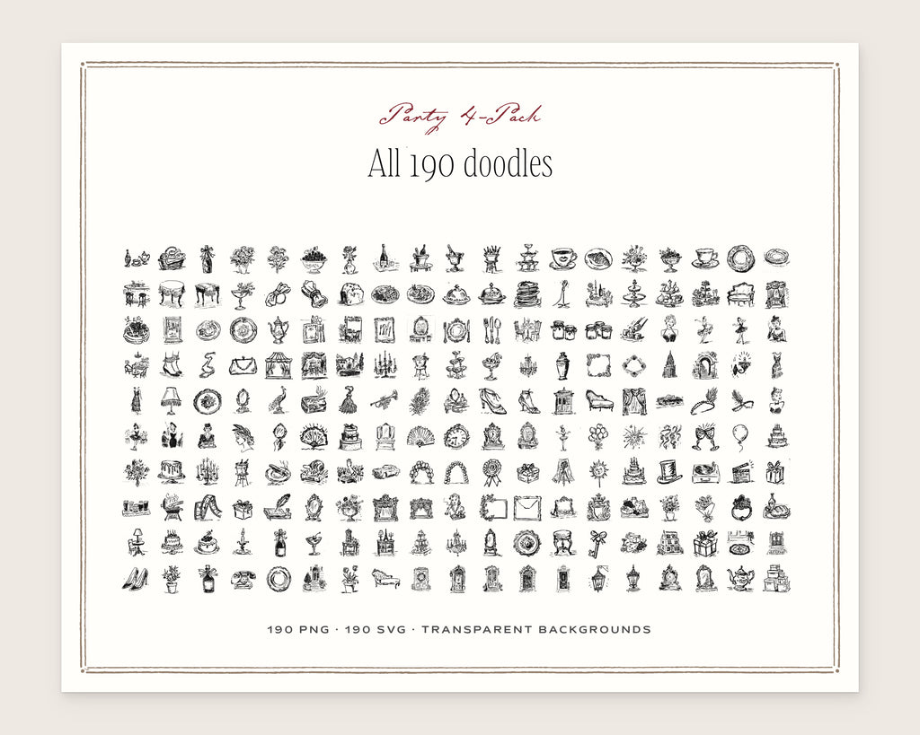 Party 4-Pack Doodle Bundle, everything in the set