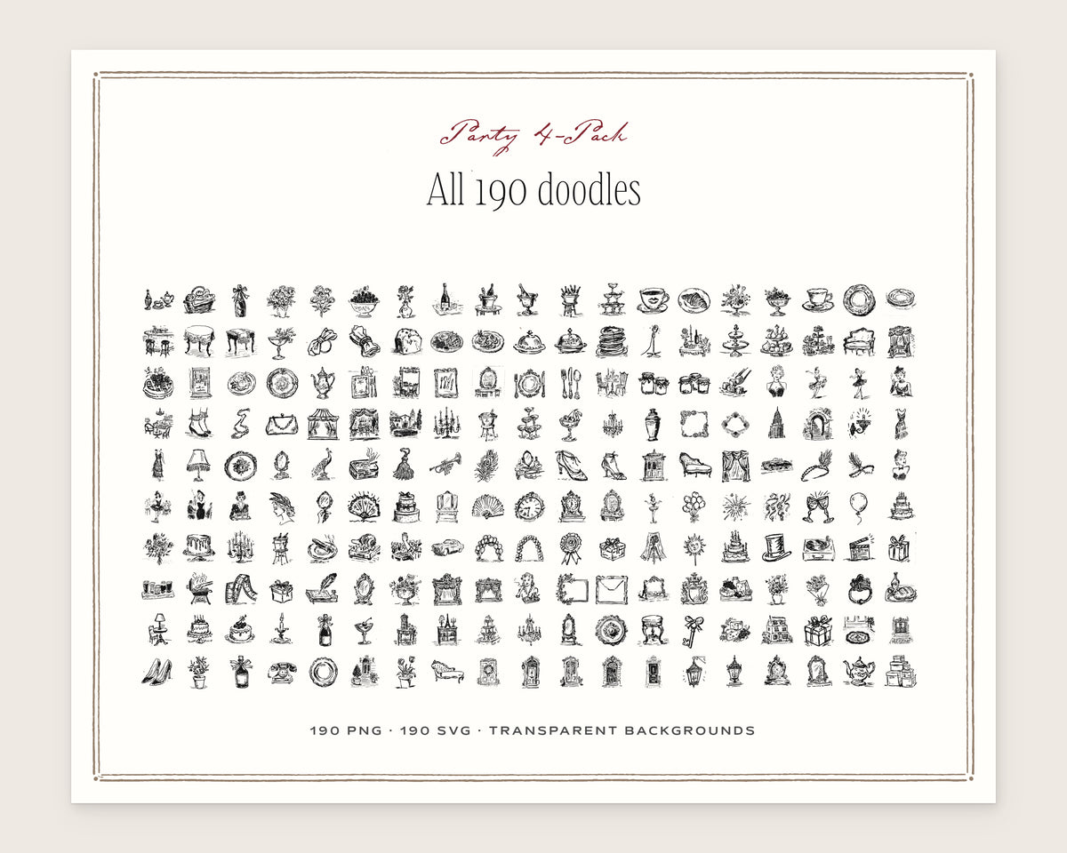 Party 4-Pack Doodle Bundle, everything in the set