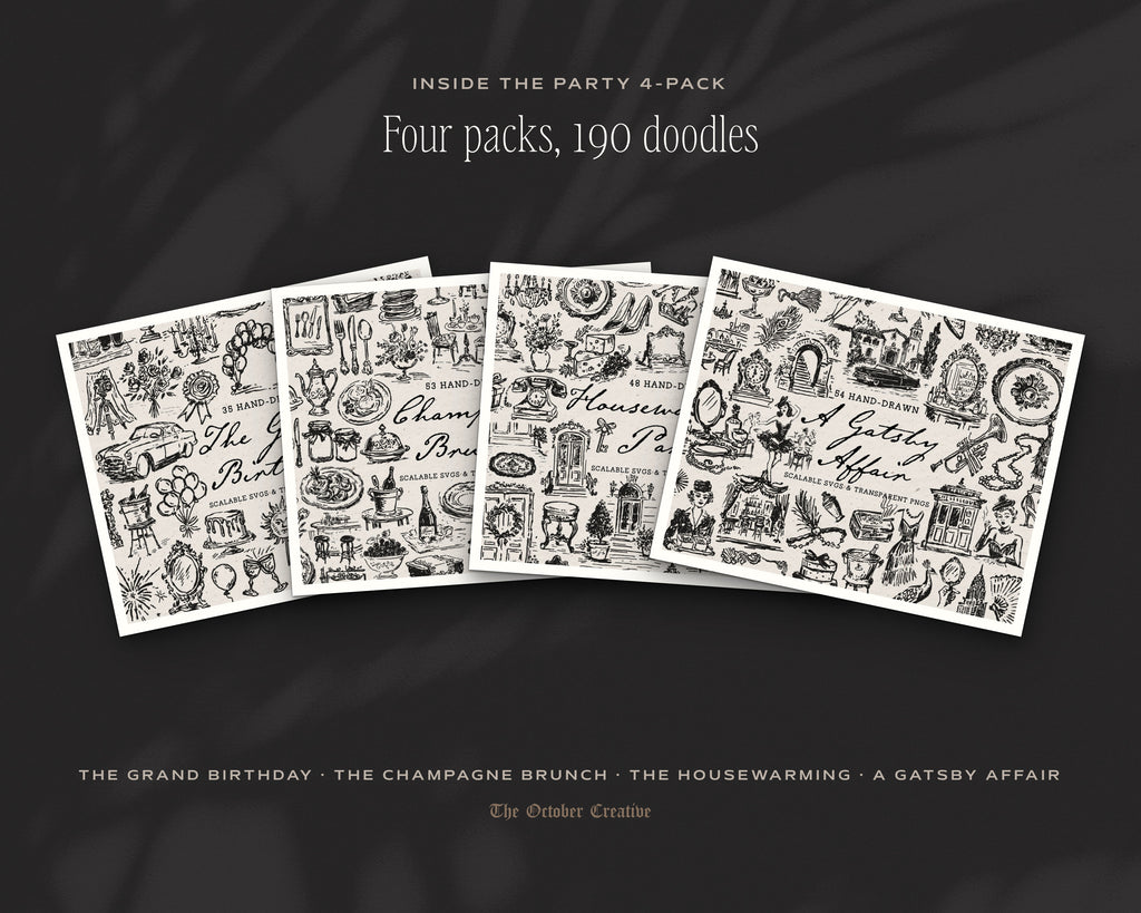 Party 4-Pack Doodle Bundle, the four packs inside